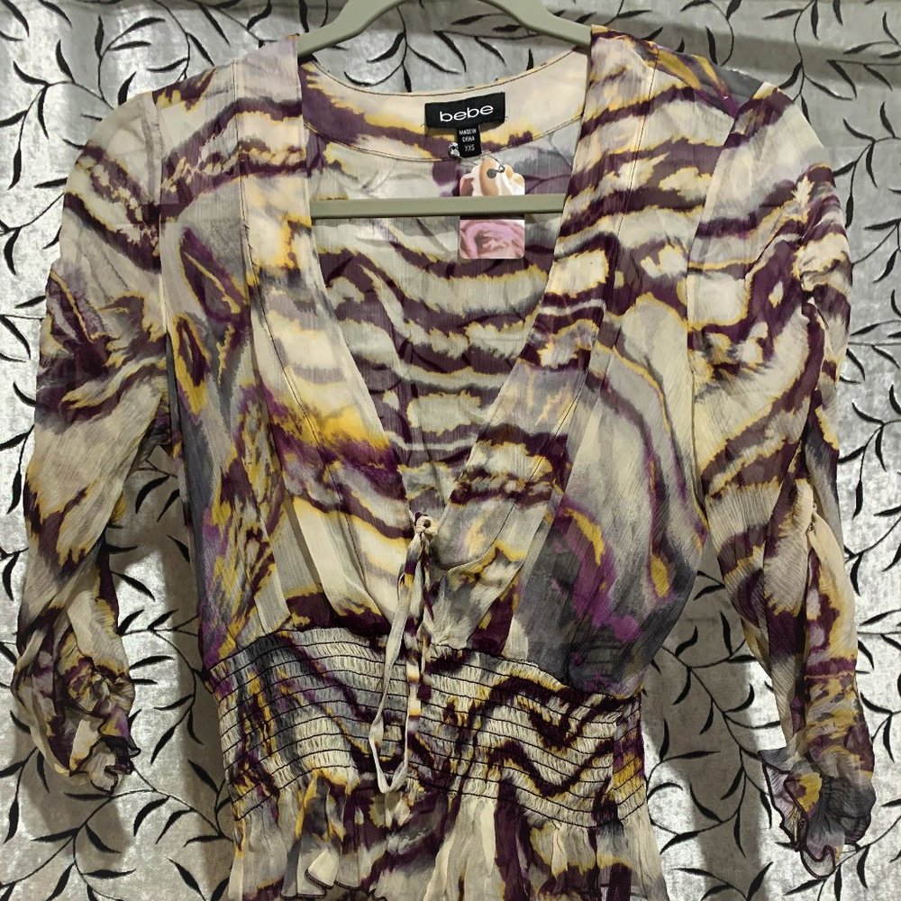 Bebe Purple Swirl Silk Crop Top size XXS